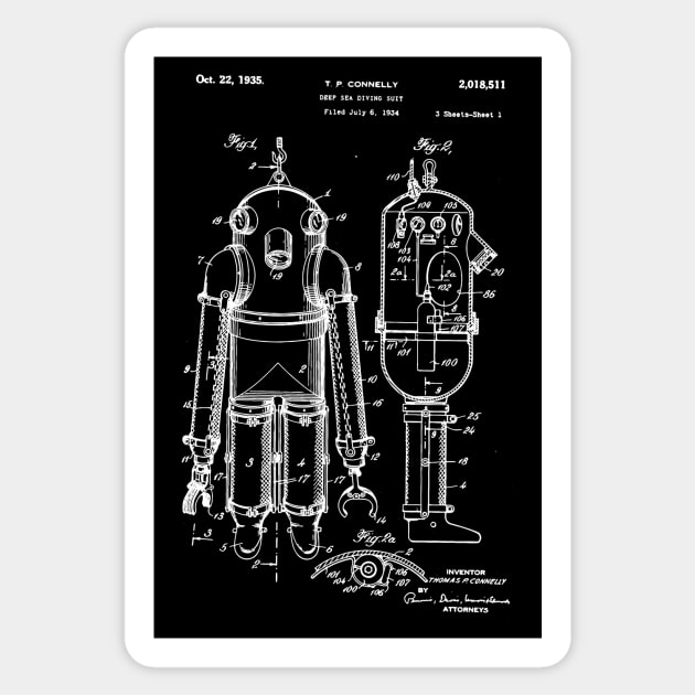 Diving Suit Patent / deep sea diving suit blueprint Sticker by Anodyle